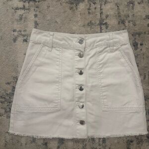 White Button-Front Denim Skirt